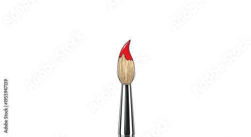 Close-up of a paintbrush with red paint on its bristles, isolated on white background