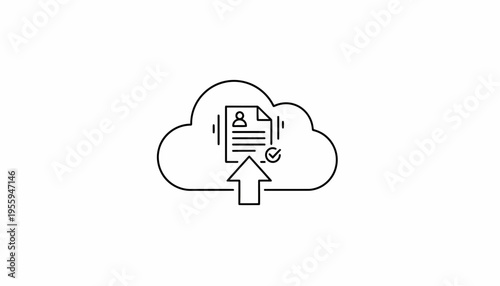 Cloud Upload Icon: Document with Person Icon and Checkmark, Arrow Up