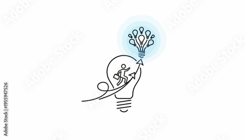 Businessman climbing light bulb, new ideas, innovation, startup, growth, success, creativity