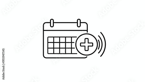 Calendar with Plus Sign and Notification Icon: Add Event, Schedule Meeting, Reminder