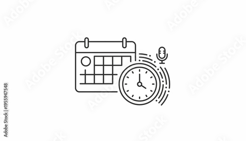 Calendar, Clock, and Microphone Icon: Time Management for Podcasting and Recording