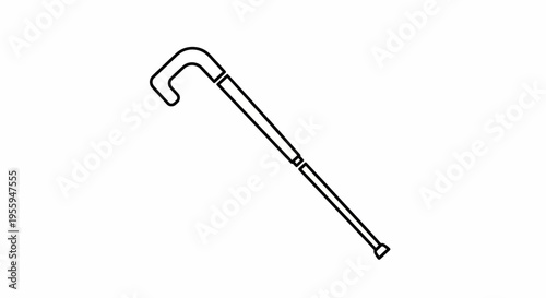 Cane Icon, Walking Stick, Mobility Aid, Support, Elderly, Senior, Disability, Outline Graphic