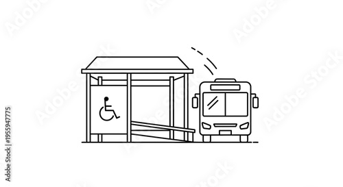 Accessible Bus Stop with Ramp and Wheelchair Symbol, Public Transport for Disabled People
