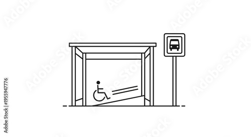 Accessible Bus Stop with Wheelchair Ramp and Sign