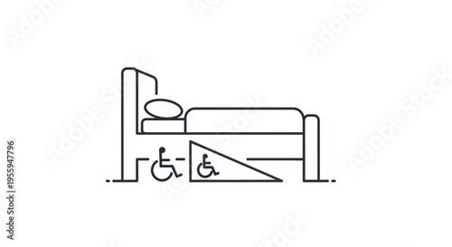 Accessible Hospital Bed with Ramp and Wheelchair Symbol - Medical Care Concept
