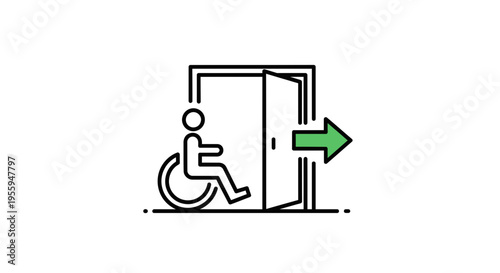 Accessible Exit Doorway with Wheelchair Symbol and Green Arrow Icon