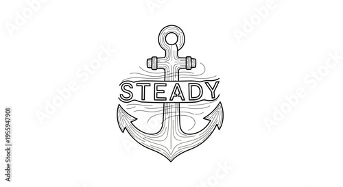 Anchor with the word "Steady" on a white background, nautical symbol, vintage style