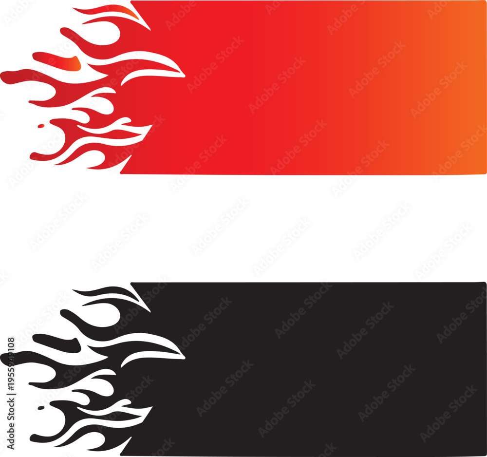 Fototapeta premium Fiery flame elements abstract graphic design banners with red orange gradient and black silhouette fire symbols vector