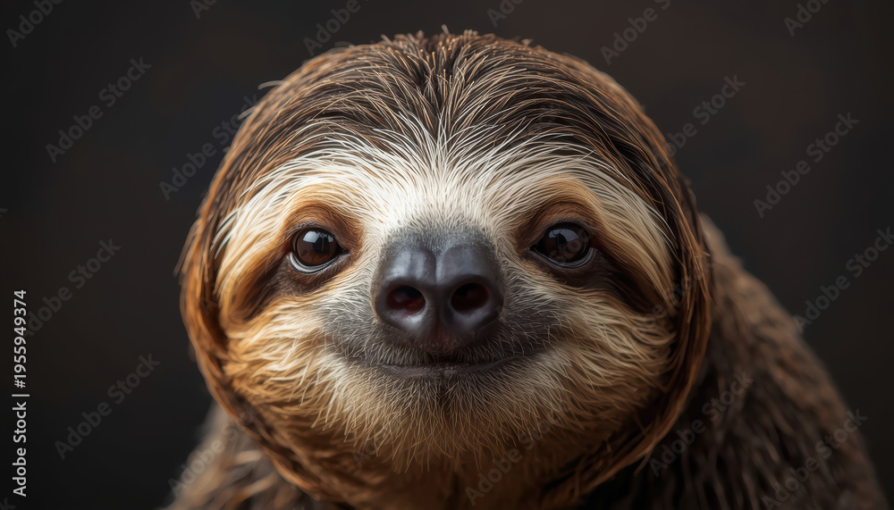 Obraz premium Closeup sloth face gentle expression brown fur sleepy eyes calm portrait