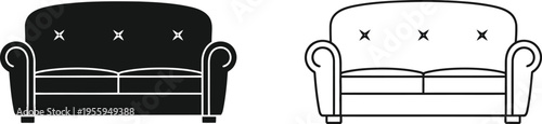 Black and white sofa line art Vector