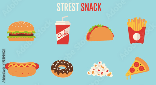 Colorful fast food icons on screen.