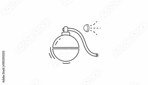 Vintage Perfume Bottle Icon Spraying Fragrance Mist, Retro Beauty Product Line Art