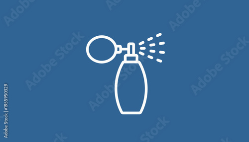 Vintage Perfume Bottle Icon Spraying Fragrance Mist on Blue Background