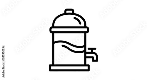 Water dispenser icon, simple line art illustration of a beverage cooler with a tap