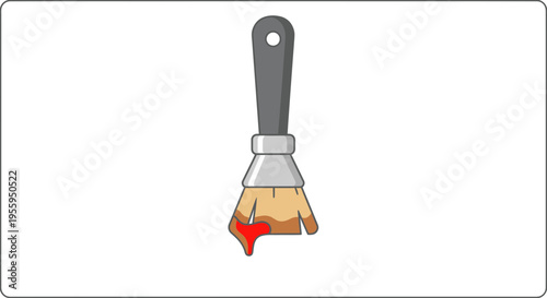 Paintbrush with red paint on bristles.
