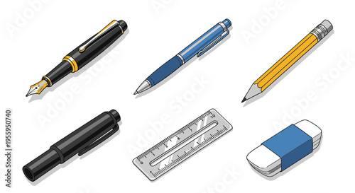 Stationery items on white background 3.
