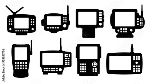Collection of diverse vintage electronic screen devices and communication gadgets for retro technology concepts