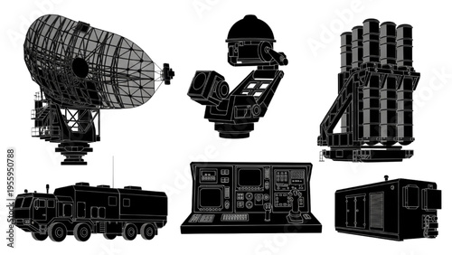 Advanced military radar, missile defense systems, and command units for strategic air and ground surveillance