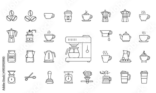 Cafe Coffee Maker Outline Icons