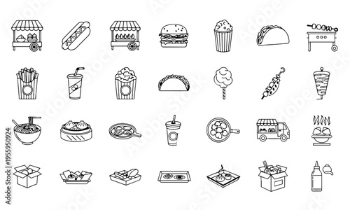 Street Food Fast Food Outline Icons