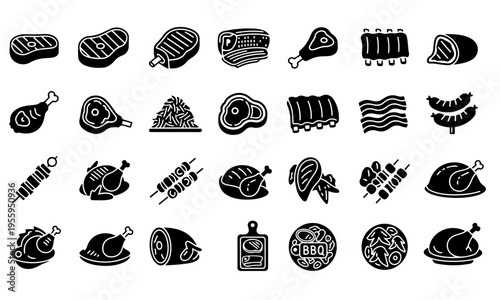 BBQ Grill Meat Cuts Solid Icons