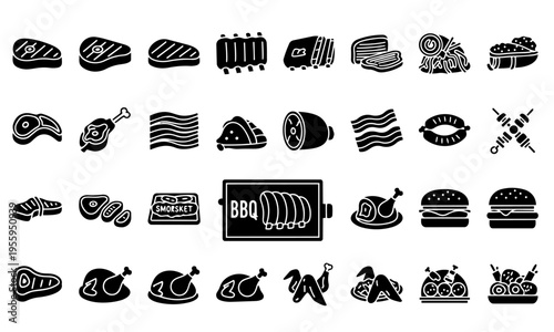BBQ Meats Steak Silhouette Icons