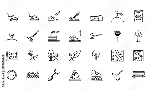 Landscaping Lawn Care Outline Icons