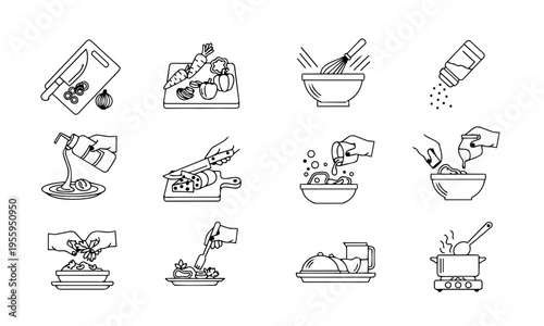 Cooking Process Hands Outline Icons