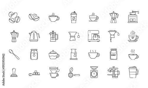 Coffee Shop Cafe Outline Icons