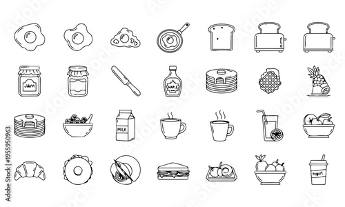 Breakfast Food Bakery Outline Icons