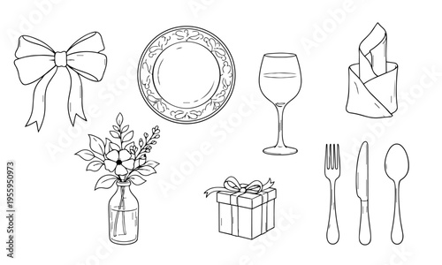 Dining Event Setting Decoration Outline Icons