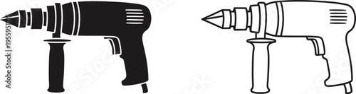 Drill tools line icon set Vector