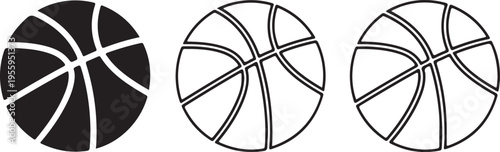 Three different variations of a basketball icon showing intricate line patterns and solid fill option