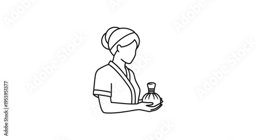 Spa treatment, woman holding herbal compress ball, wellness and relaxation concept