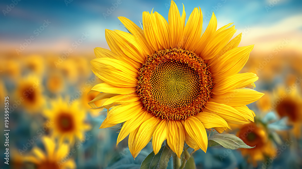 Obraz premium A single yellow sunflower in a field of yellow flowers