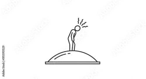 Stressed person on a dome-shaped platform, feeling overwhelmed, mental health concept