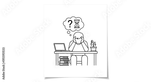 Stressed student or employee overwhelmed by deadlines and workload, thinking about time running out.