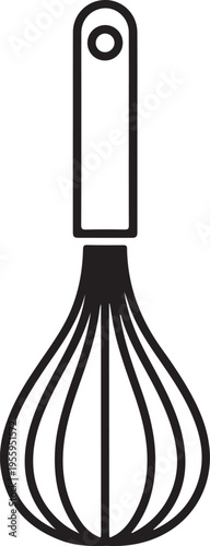 whisk kitchen utensil for baking and cooking with wire loops and handle on transparent background, culinary tool