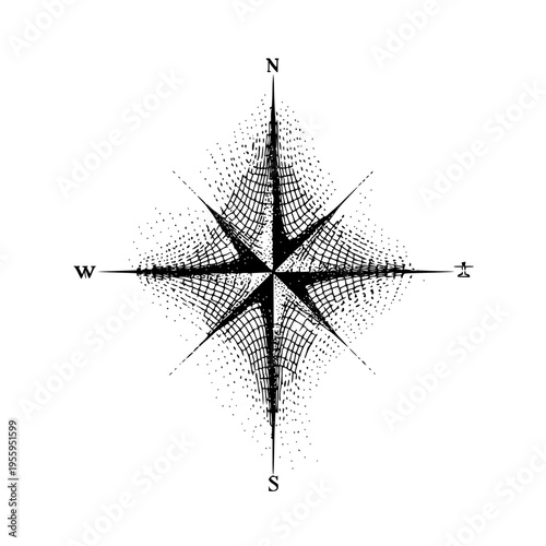 Detailed compass rose illustration with intricate line work and directional labels north south east west