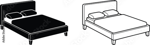 Black and white illustration of two beds with different shading Vector