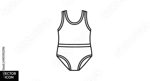 Simple line art icon of a white leotard or swimsuit for children, isolated on white background.