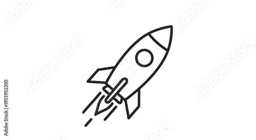 Simple Line Art Rocket Ship Launching Upwards with Speed Lines