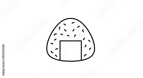 Simple Line Drawing Icon of a Japanese Onigiri Rice Ball with Seaweed