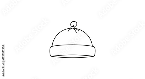 Simple line drawing of a baby hat with a pompom on top, isolated on white background.