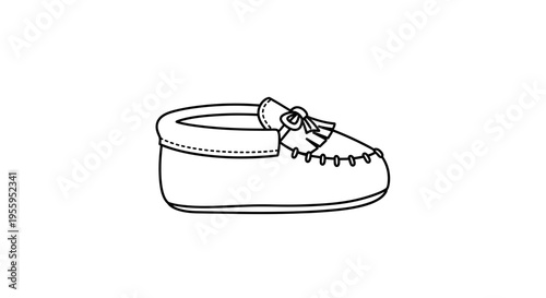 Simple Line Drawing of a Baby Moccasin Shoe