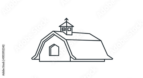 Simple Line Drawing of a Barn with Cupola and Weather Vane