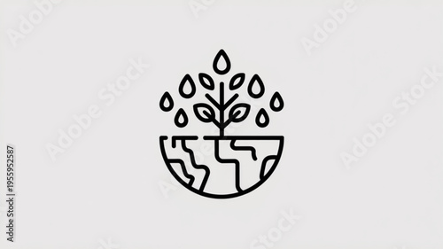 Sprouting plant on cracked earth with raindrops symbolizing growth and sustainability in a changing environment