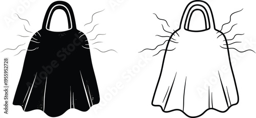 Black and white illustration of two handbags with motion lines Vector