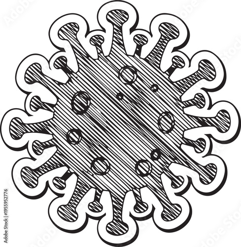 Abstract microscopic representation of a virus or bacteria with spike proteins and nucleic acid, causing infectious disease outbreak