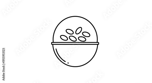 Simple line art icon of a bowl filled with beans, representing healthy food and nutrition.